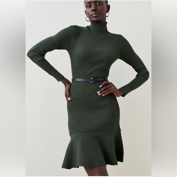 Karen Millen Knitted Turtleneck Belted Flippy Hem Mini Dress - Picture 3 of 12